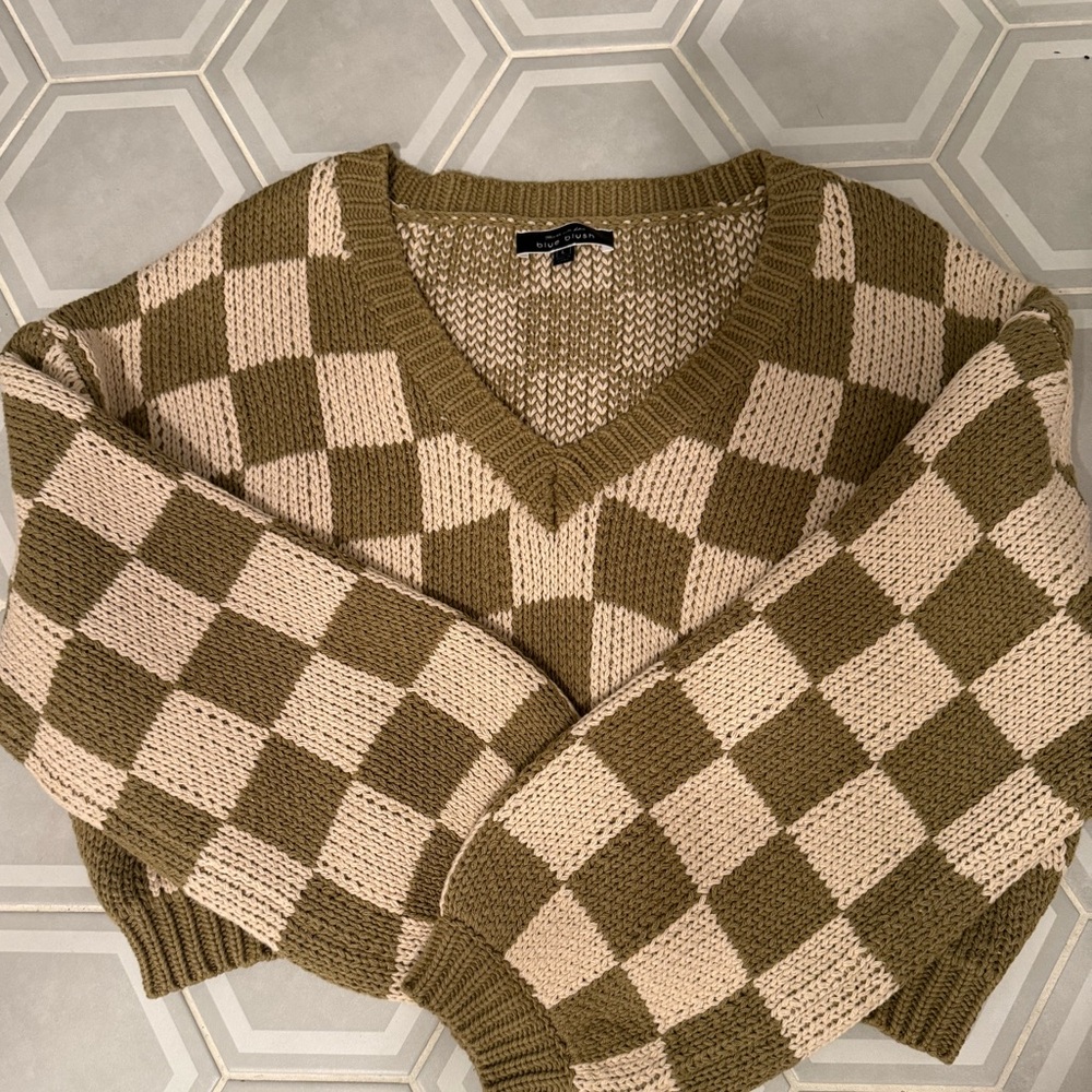 Blue Blush Warm Beige Knit Top